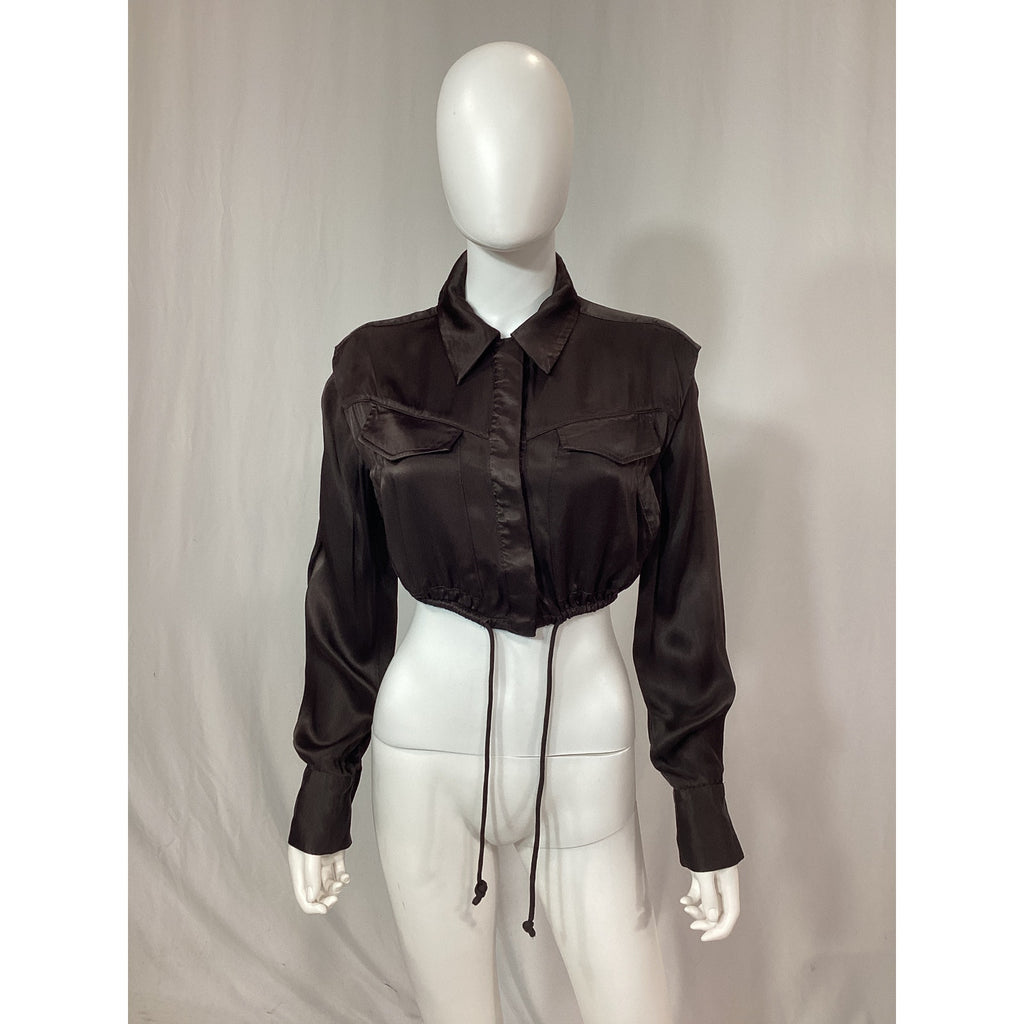 L'Academie 'Jace' Brown Satin Blouse Size XS