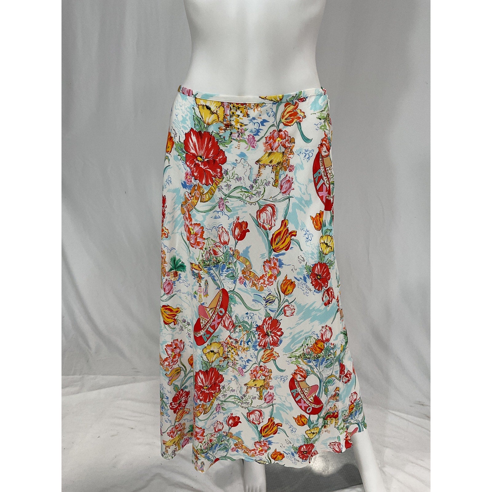 Rixo 'Kelly' White Printed Voile Midi Skirt Size 4
