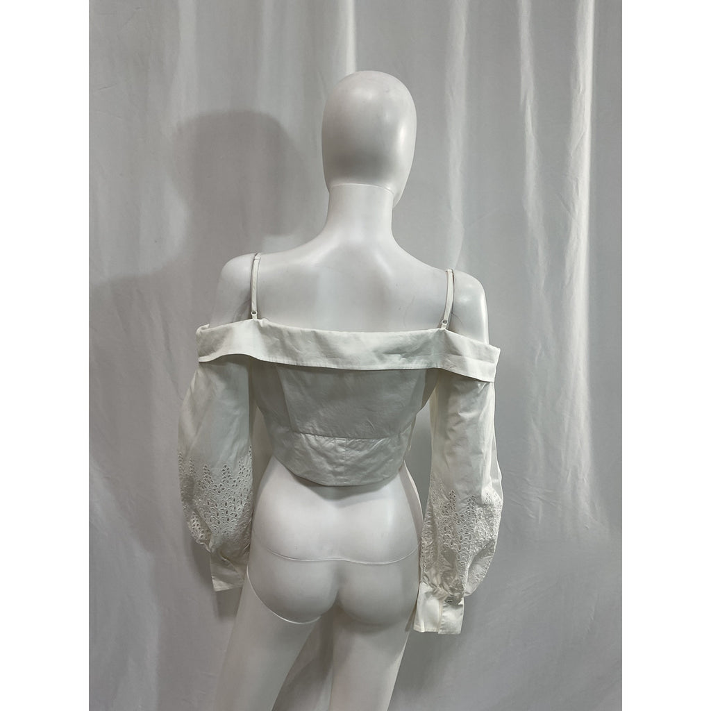 Self-Portrait 'Broderie' White Sleeve Off Shoulder Top Size 6