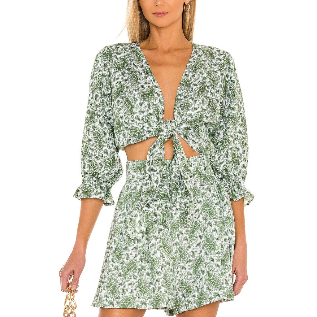 Faithfull The Brand 'Jacinta' Green Linen Top Size XS