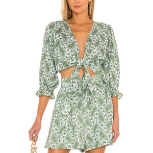 Faithfull The Brand 'Jacinta' Green Linen Top Size XS