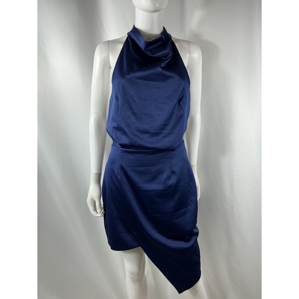 Elliatt 'Camo' Blue Polyester Asymmetric Satin Cocktail Dress Size M