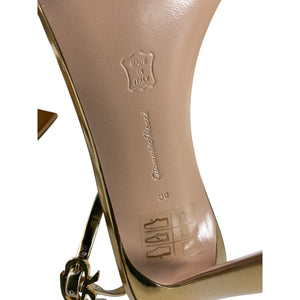 Gianvito Rossi Metallic Patent Leather Gold Ribbon 105 Slingback Sandals Size IT 38//US 38