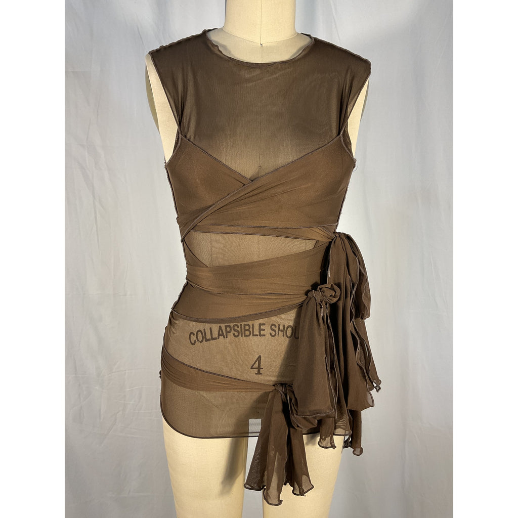 Kim Shui Jersey Brown Tie Top Size S