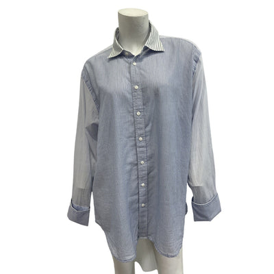 Rag And Bone Oversized Blue Multi Stripe Diana Button Up Shirt Size L