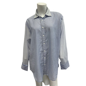 Rag And Bone Oversized Blue Multi Stripe Diana Button Up Shirt Size L