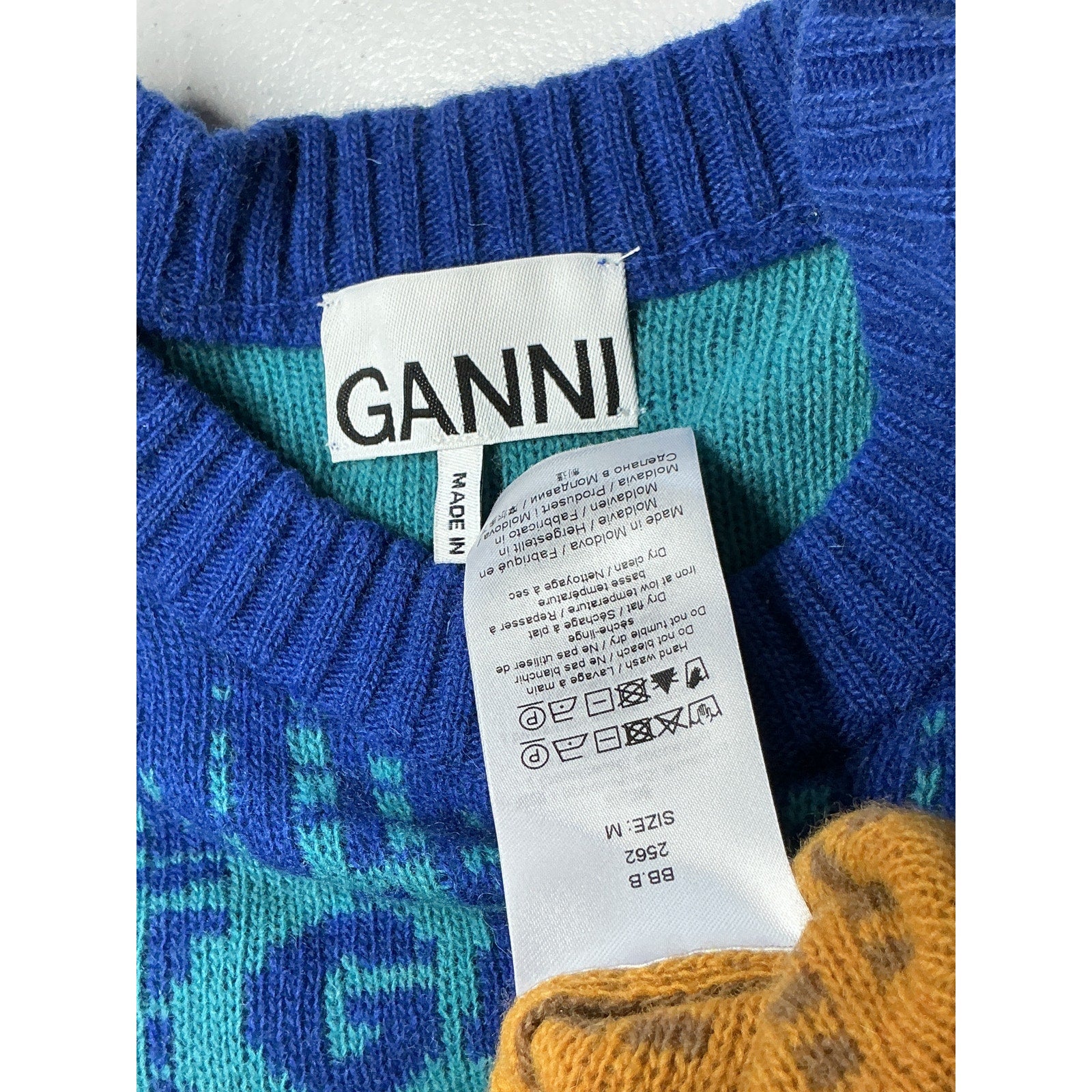 Ganni 'Graphic' Blue Wool Sweater Size M