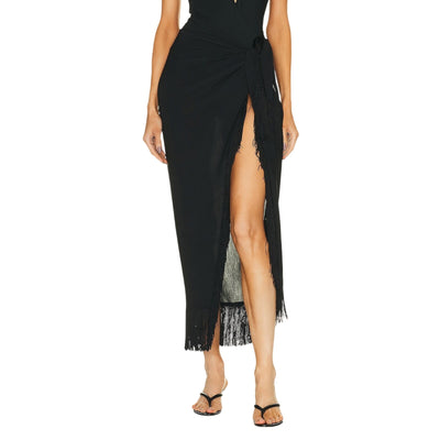 Simkhai Fringed Black Clemmy Sarong Skirt Size XS-S