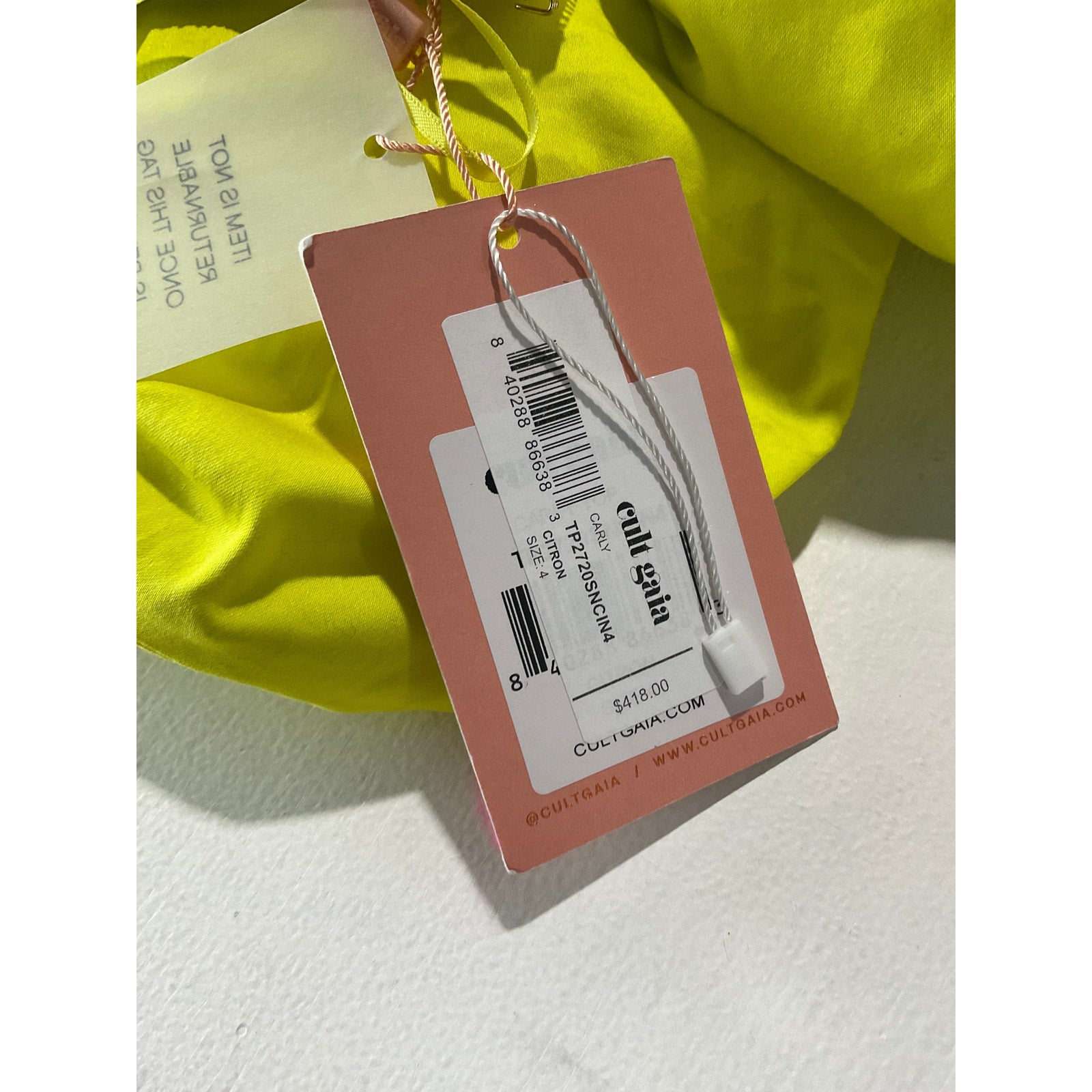 Cult Gaia 'Carly' Yellow Polyester Top Size 4 - NWT