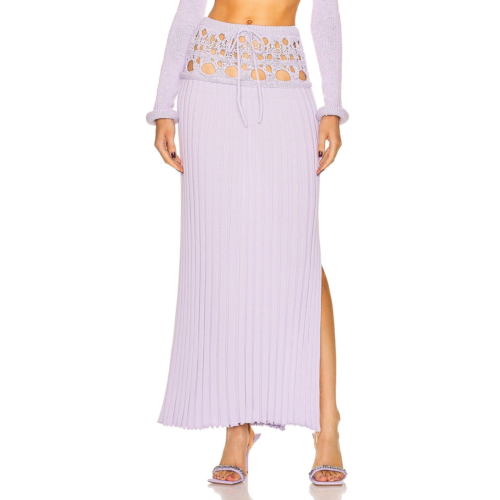 Christopher Esber 'Crochet' Purple Pleat Knit Skirt Size S