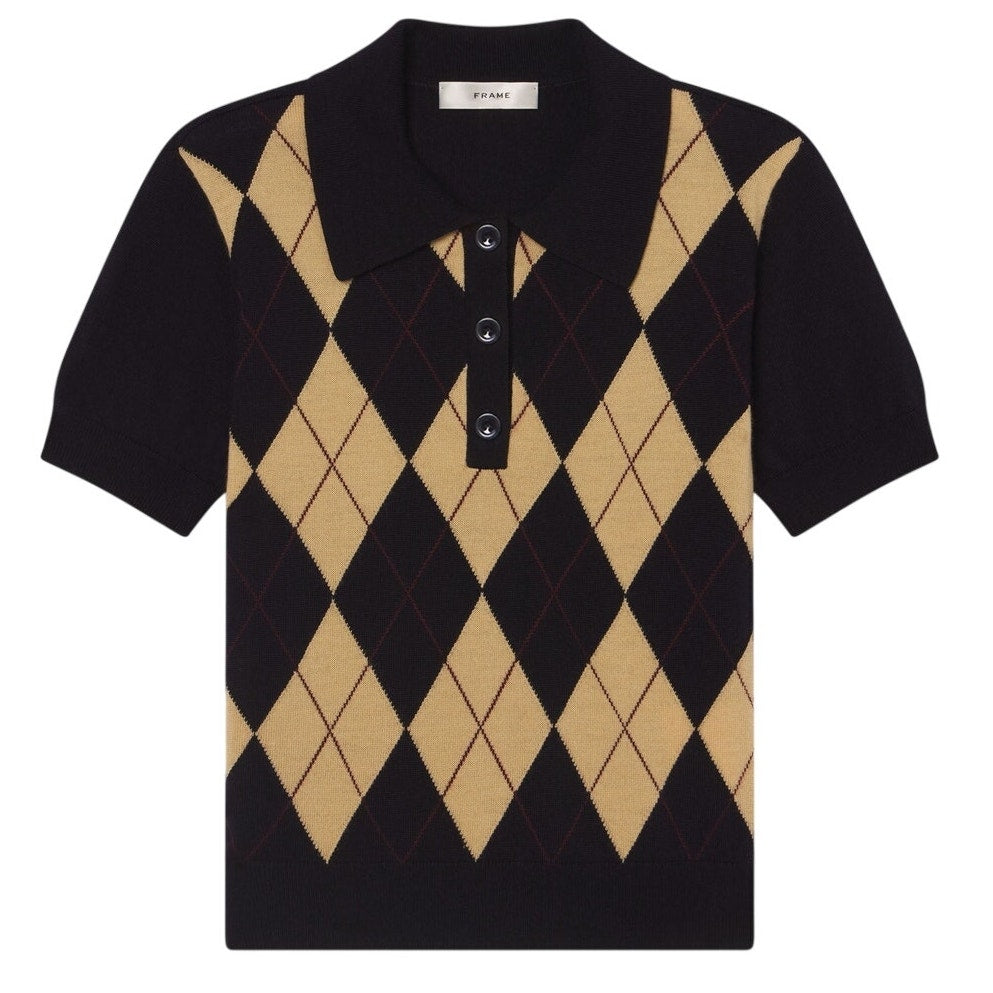 Frame Knit Multicolor Argyle Polo Sweater Size S