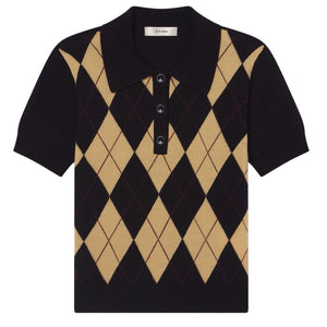 Frame Knit Multicolor Argyle Polo Sweater Size S