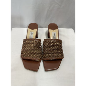 Jimmy Choo Woven Raffia Open Toe Slides - Size 7