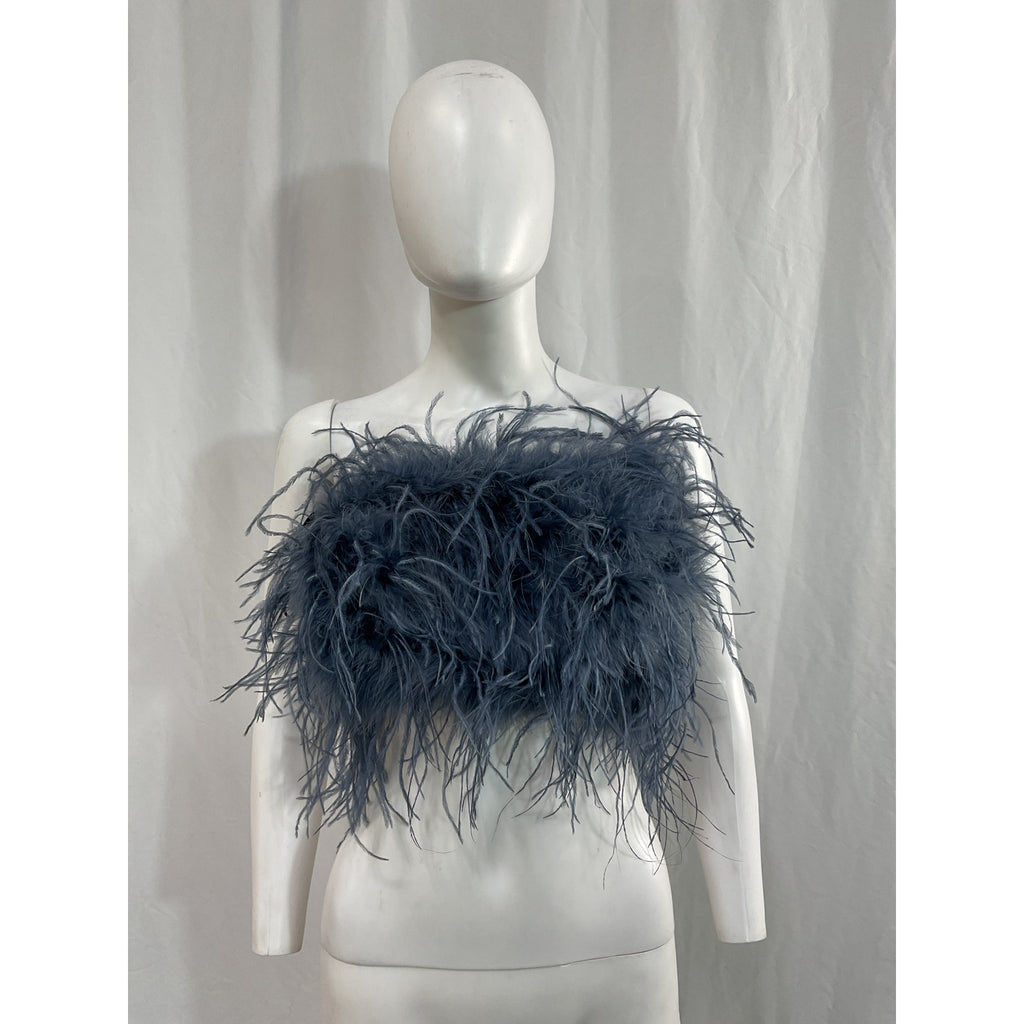Lamarque 'Zaina' Blue Feather Embellished Top Size S