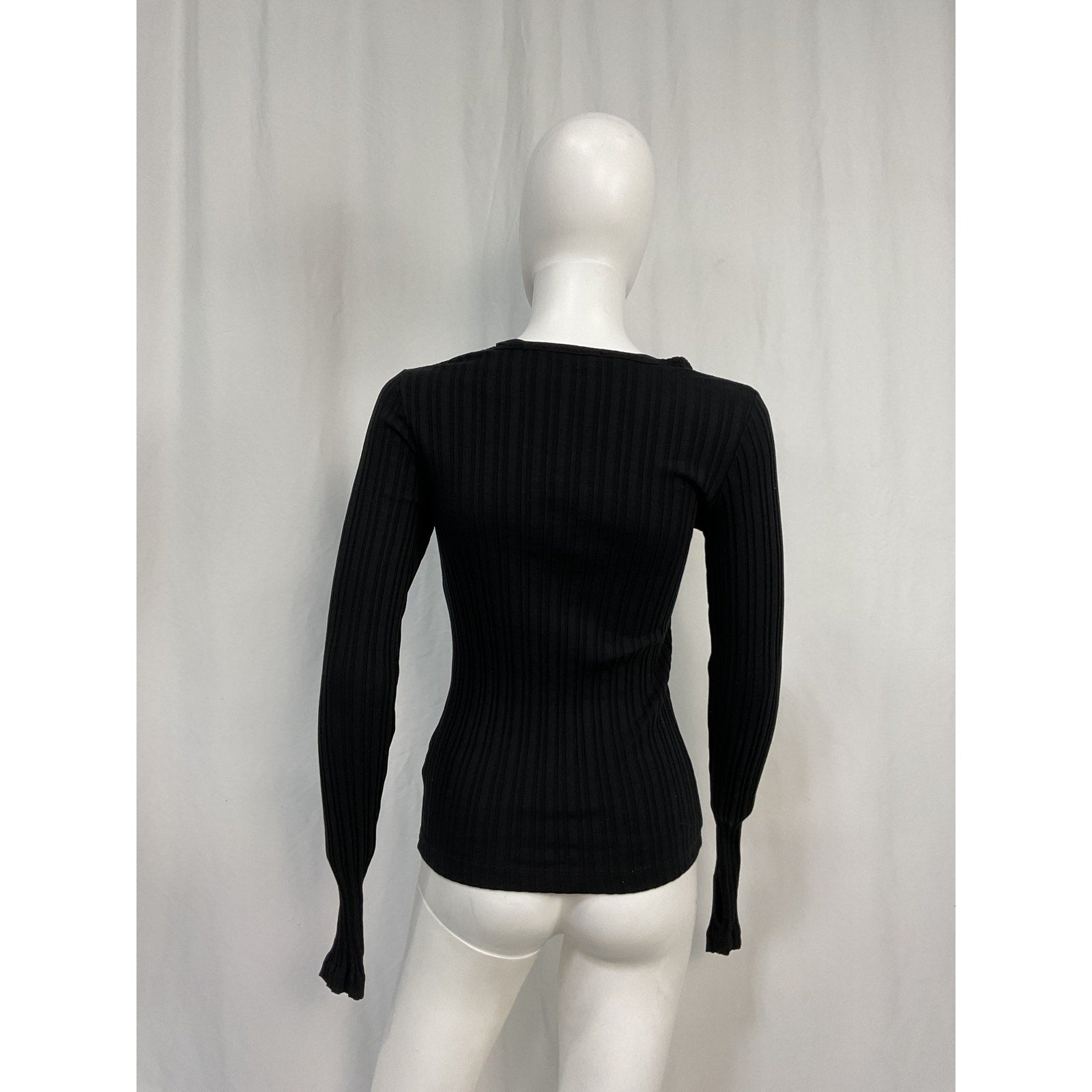 Helmut Lang Black Cotton Cutout Ribbed Cotton-Jersey Top Size XS