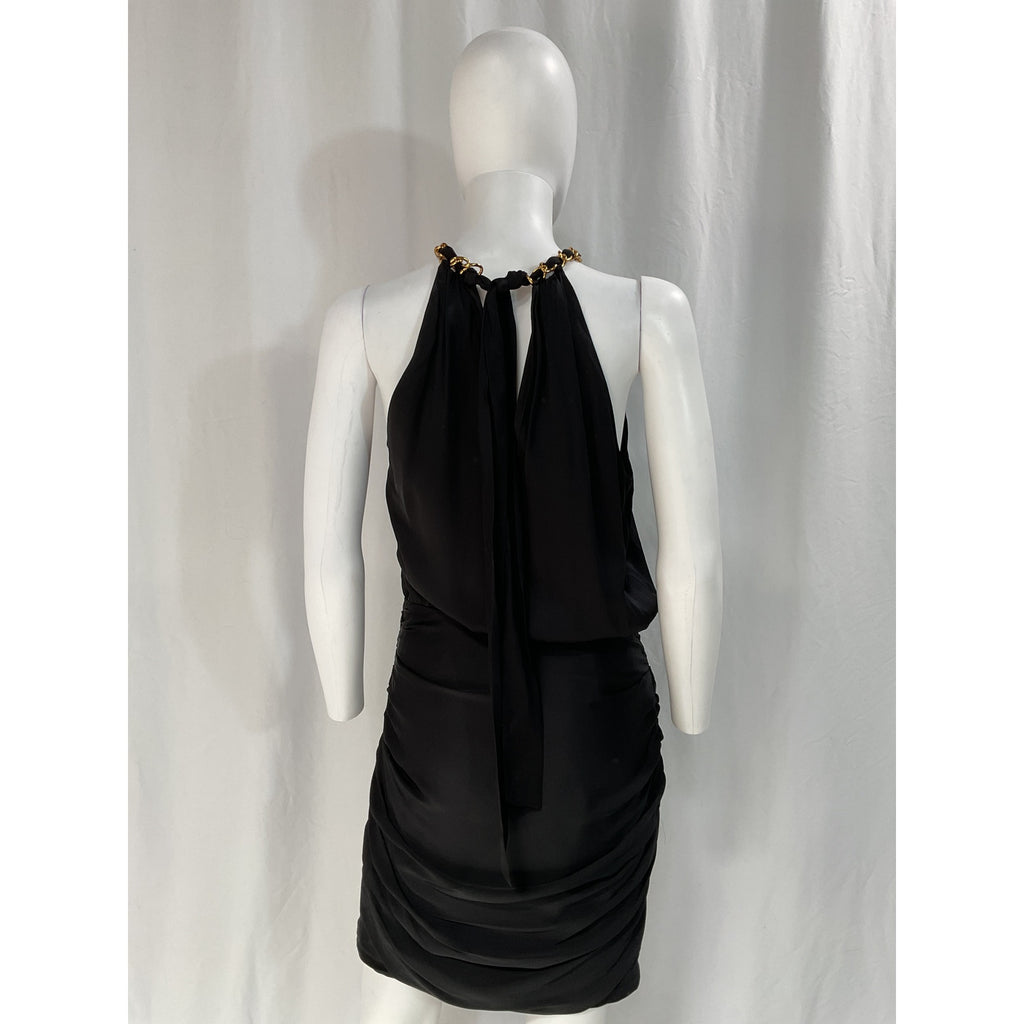 Veronica Beard 'Kalita' Black Halter Neck Chain Link Sateen Mini Dress Size 6