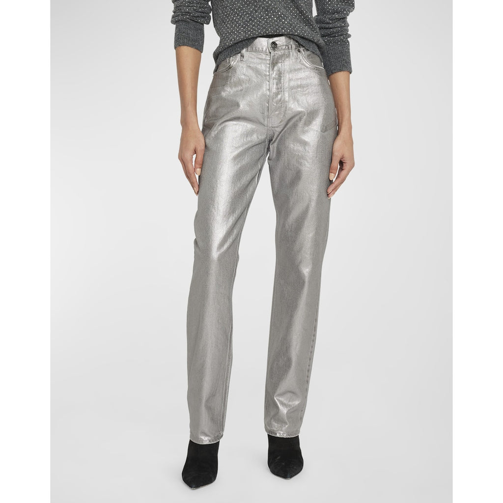 Veronica Beard 'Daniela' Silver Metallic Straight Leg Denim Jeans Size 26