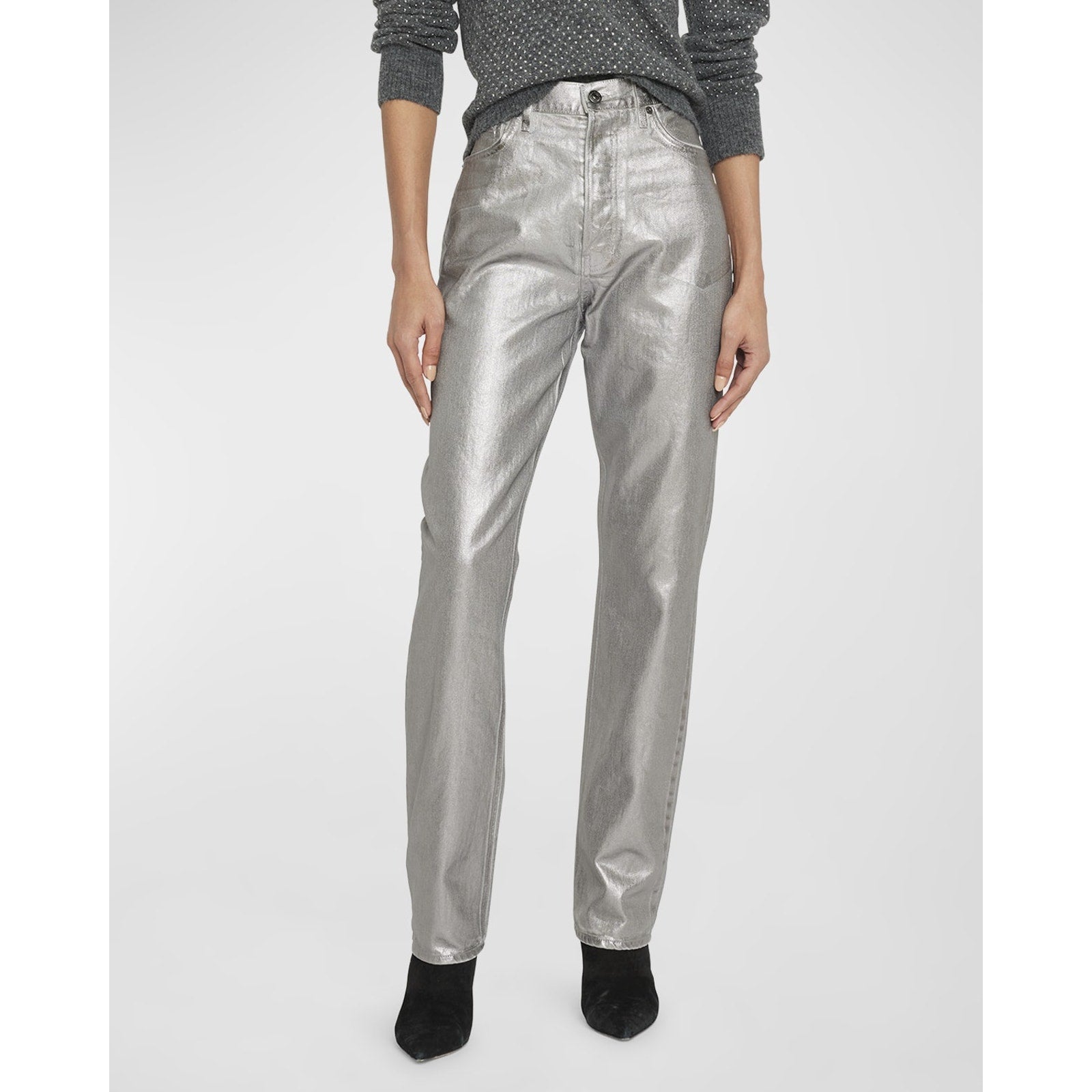 Veronica Beard 'Daniela' Silver Metallic Straight Leg Denim Jeans Size 26