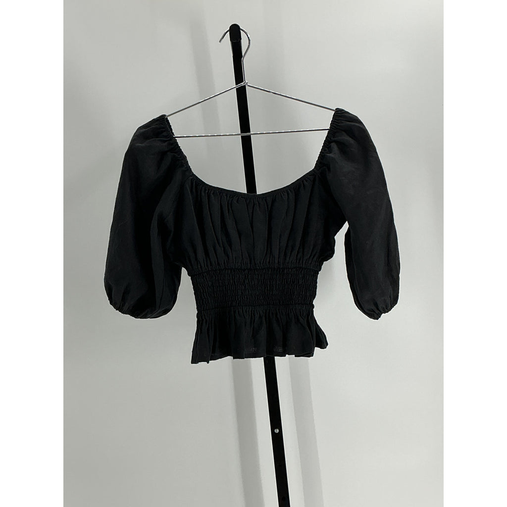 Faithfull The Brand 'Kinsley' Black Linen Top Size M