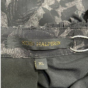 Kobi Halperin Ruffled Black Landry Nouveau Print Dress Size XL