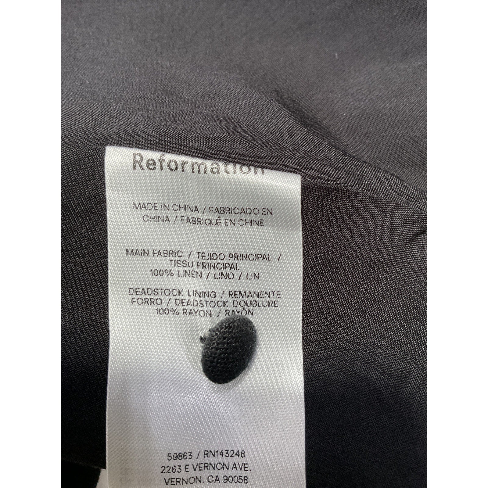 Reformation 'Josefina' Black Linen Top Size 8