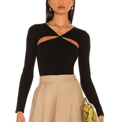 Line & Dot Ribbed Black Halo Cutout Sweater Size XS