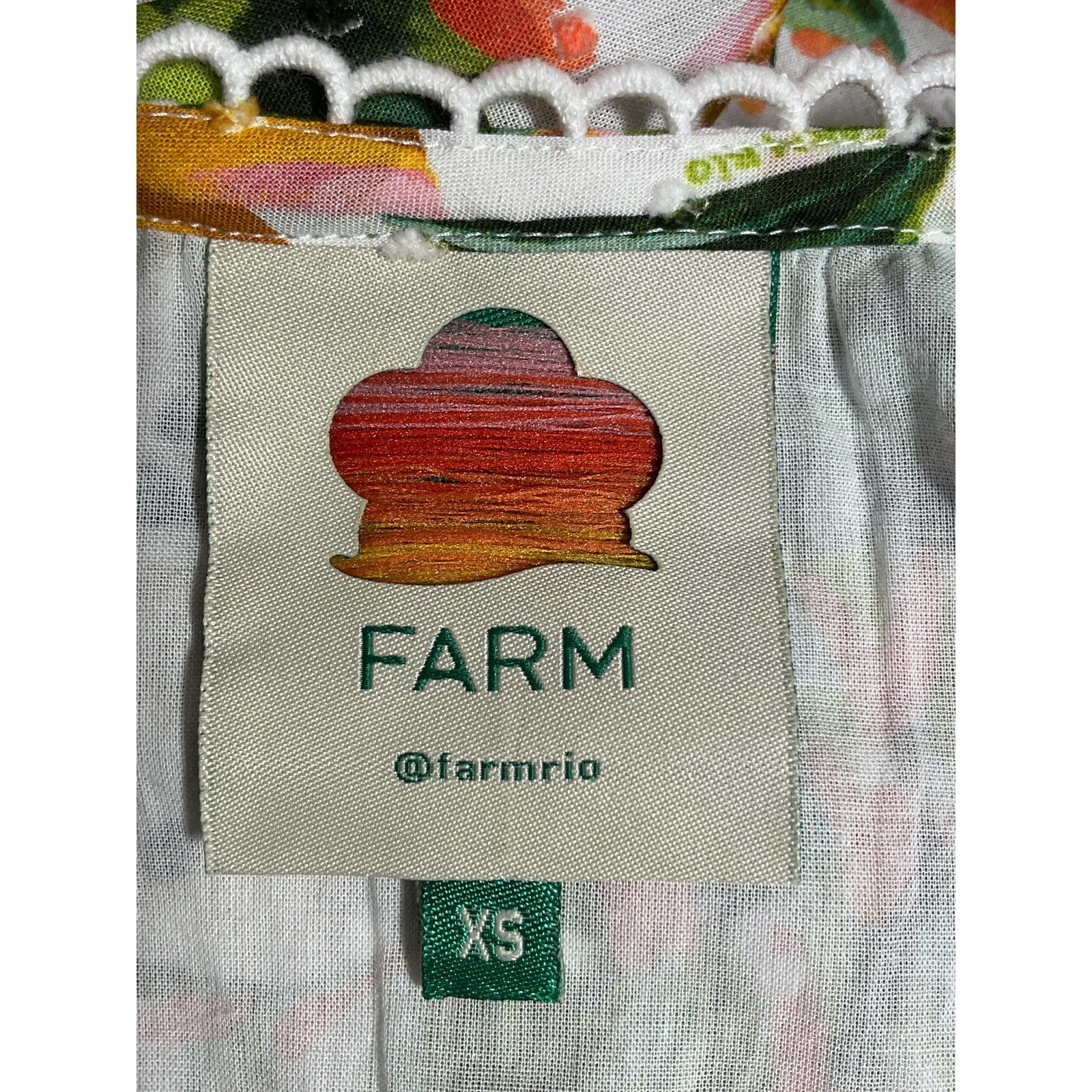 Farm Rio Green 'Biriba' Cropped Round Neck Blouse Top Size XS