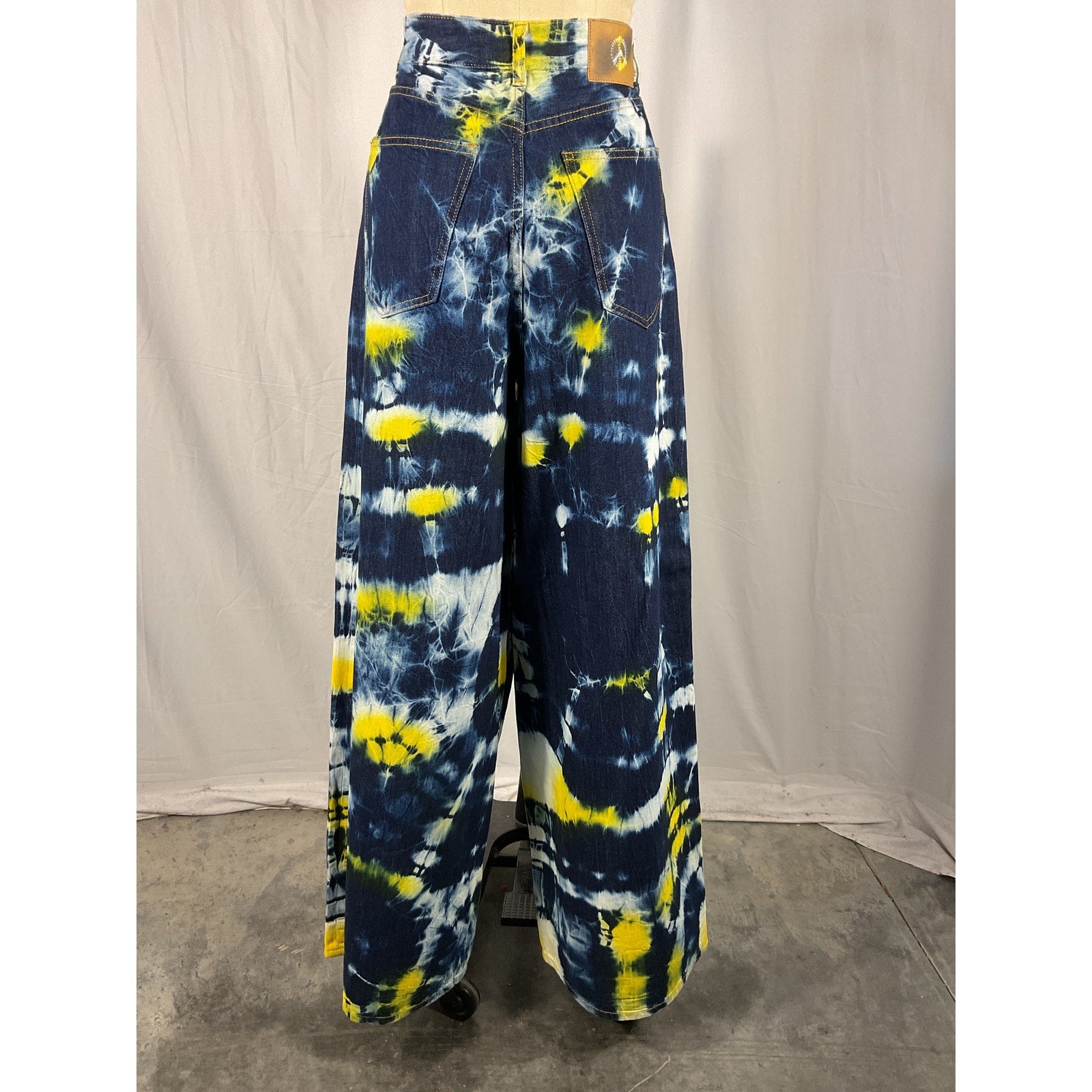 Alanui Moonrise 'Tie-Dyed' Blue High-Rise Wide-Leg Denim Jeans Size 27