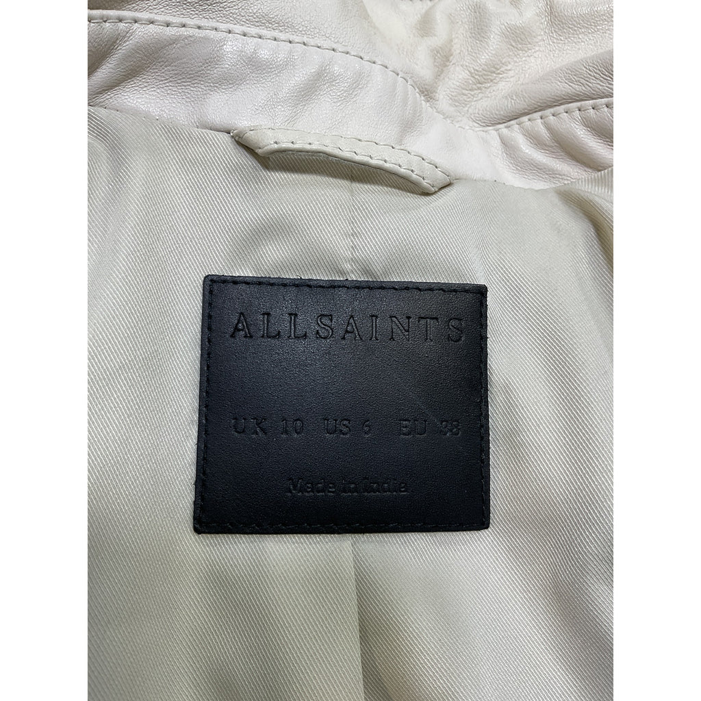 Allsaints 'Fern' White Leather Biker Jacket Size 6