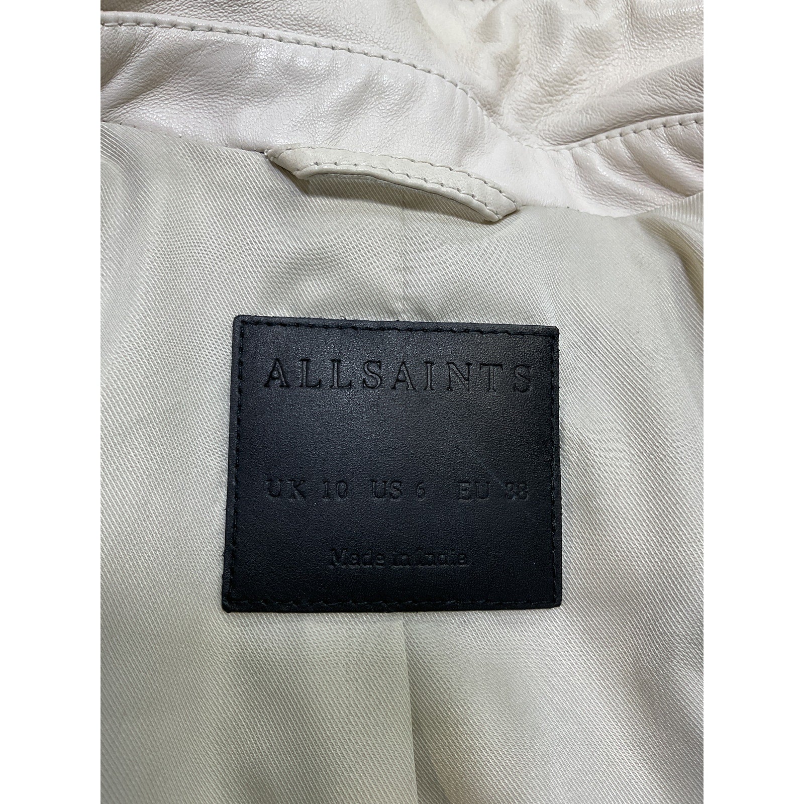 Allsaints 'Fern' White Leather Biker Jacket Size 6