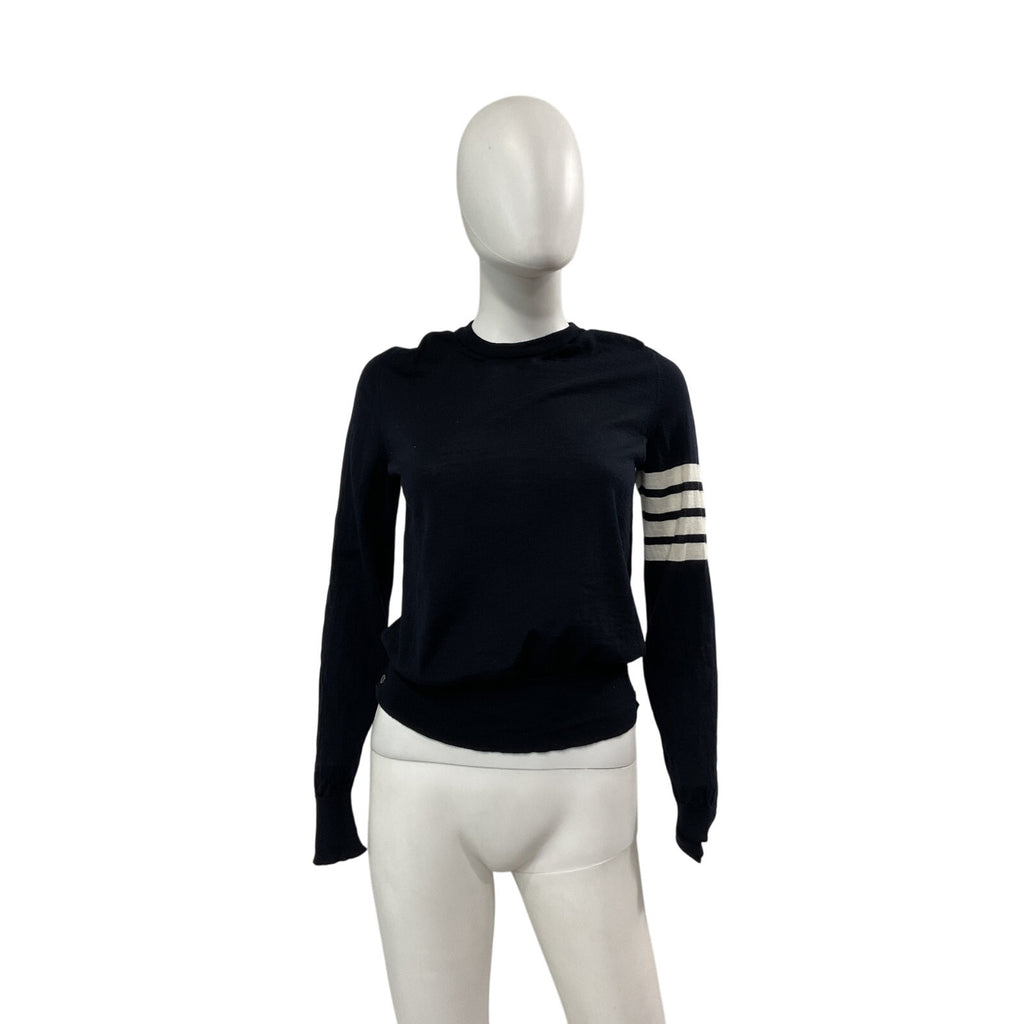 Thom Browne Navy Merino Wool 4-Bar Sweater Size M