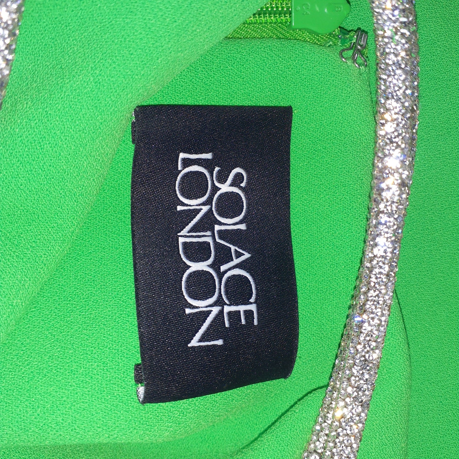 Solace London 'Kami' Green Rhinestone Embellished Open Back Halter Mini Dress Size 2