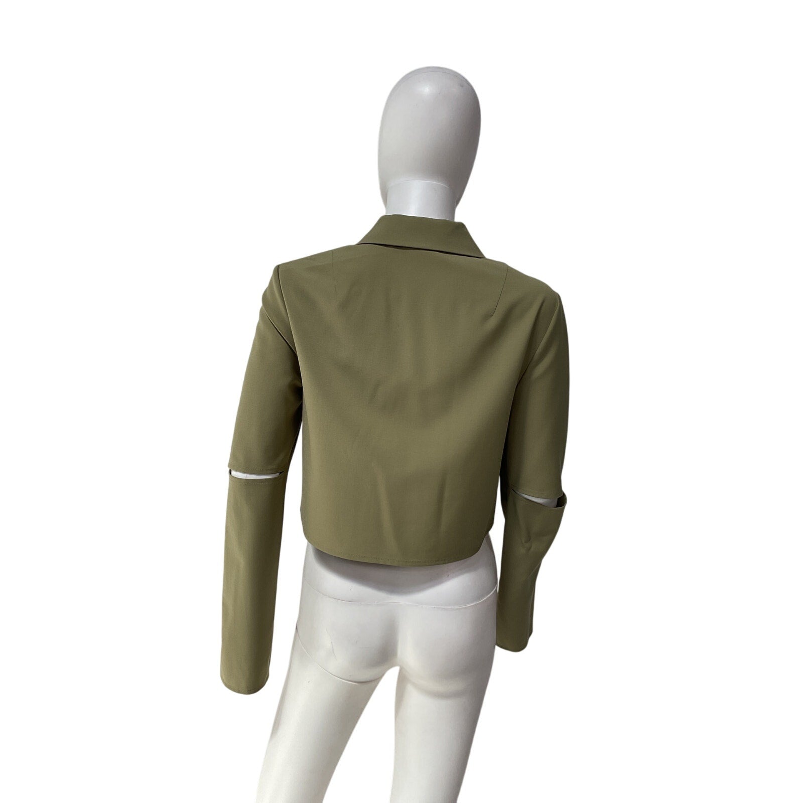 Tibi 'Tropical' Green Polyester Wool Cropped Lean Double Breasted Shirt Jacket Size 2