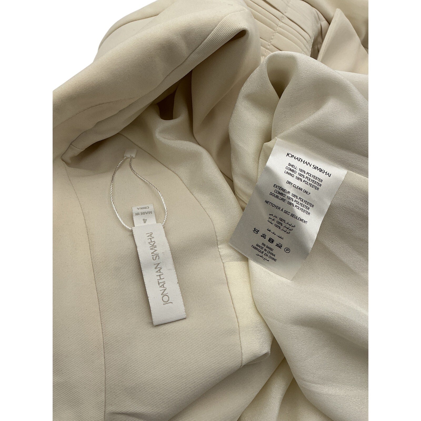 Jonathan Simkhai 'Lizzie Sartorial' Beige Polyester Pleated Crepe Blazer Size 4