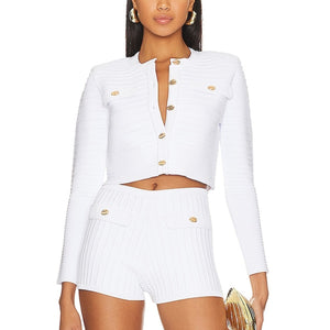 Retrofête Ribbed White Yolanda Cardigan Size M