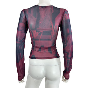 Miaou Sheer Burgundy Stone Print Long Sleeve Top Size S