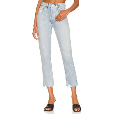 Agolde Distressed Curio Riley High Rise Straight Crop Denim Jeans Size 31