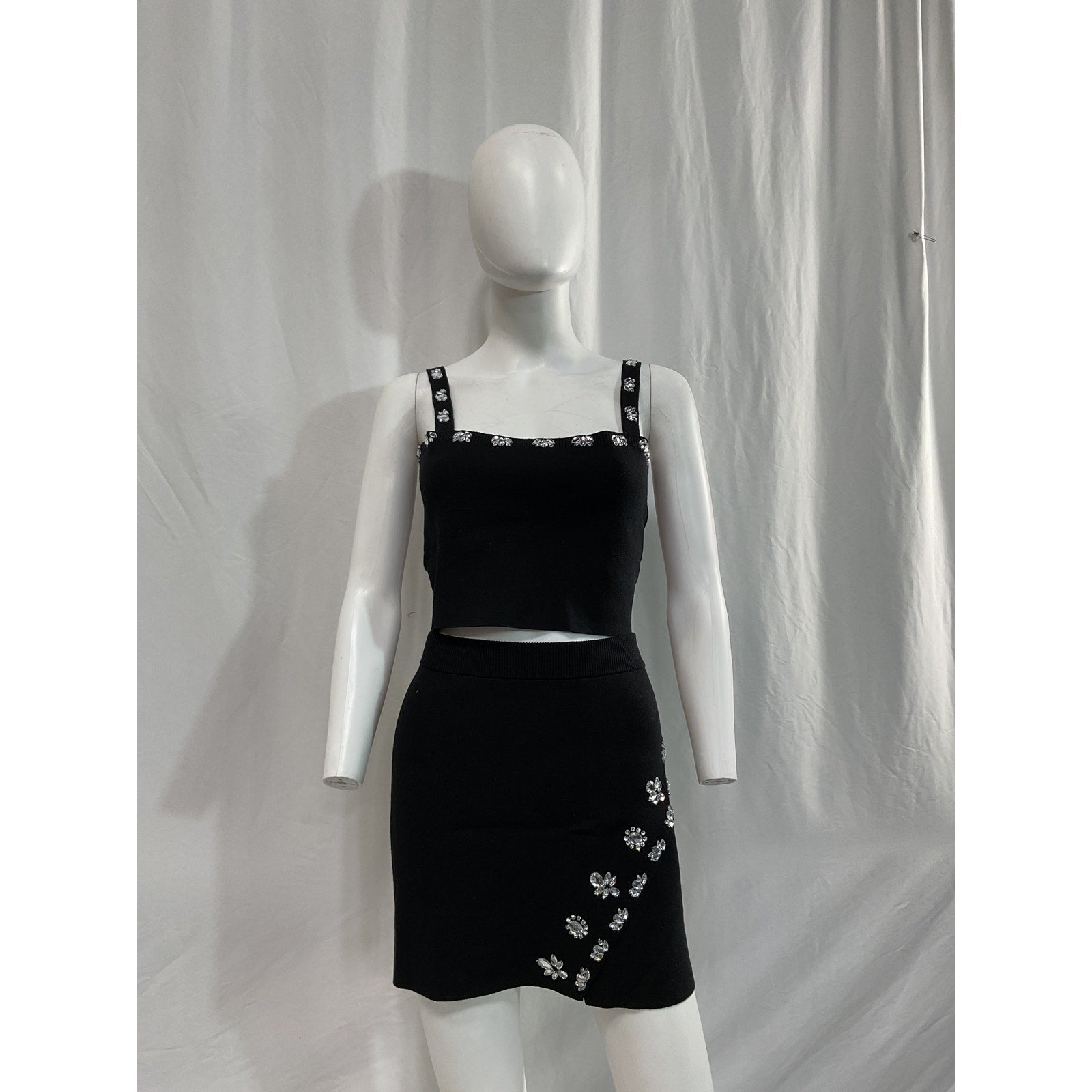 Saylor 'Finney' Black Crop Top & Mini Skirt Set Size M