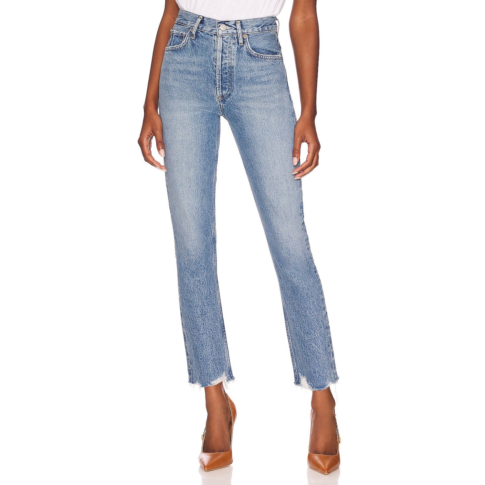 Agolde 'Riley' Blue High Rise Straight Crop Denim Jean Size 24