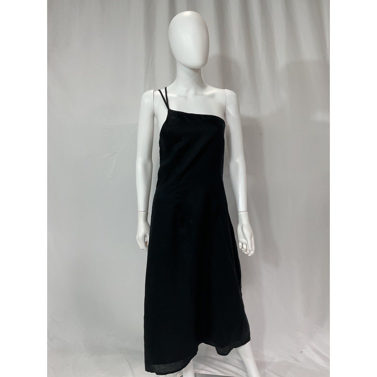 Faithfull The Brand 'Soko' Black One Shoulder Linen Midi Dress Size M