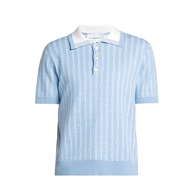 Casa Blanca 'Monogram' Blue Cotton Polo Shirt Size XXL
