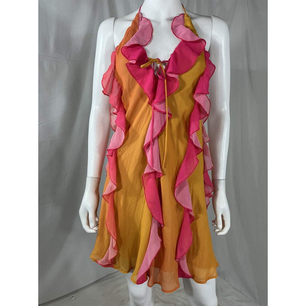 Delfi Collective Sleeveless Pink Polyester Ruffled Mini Dress Size M