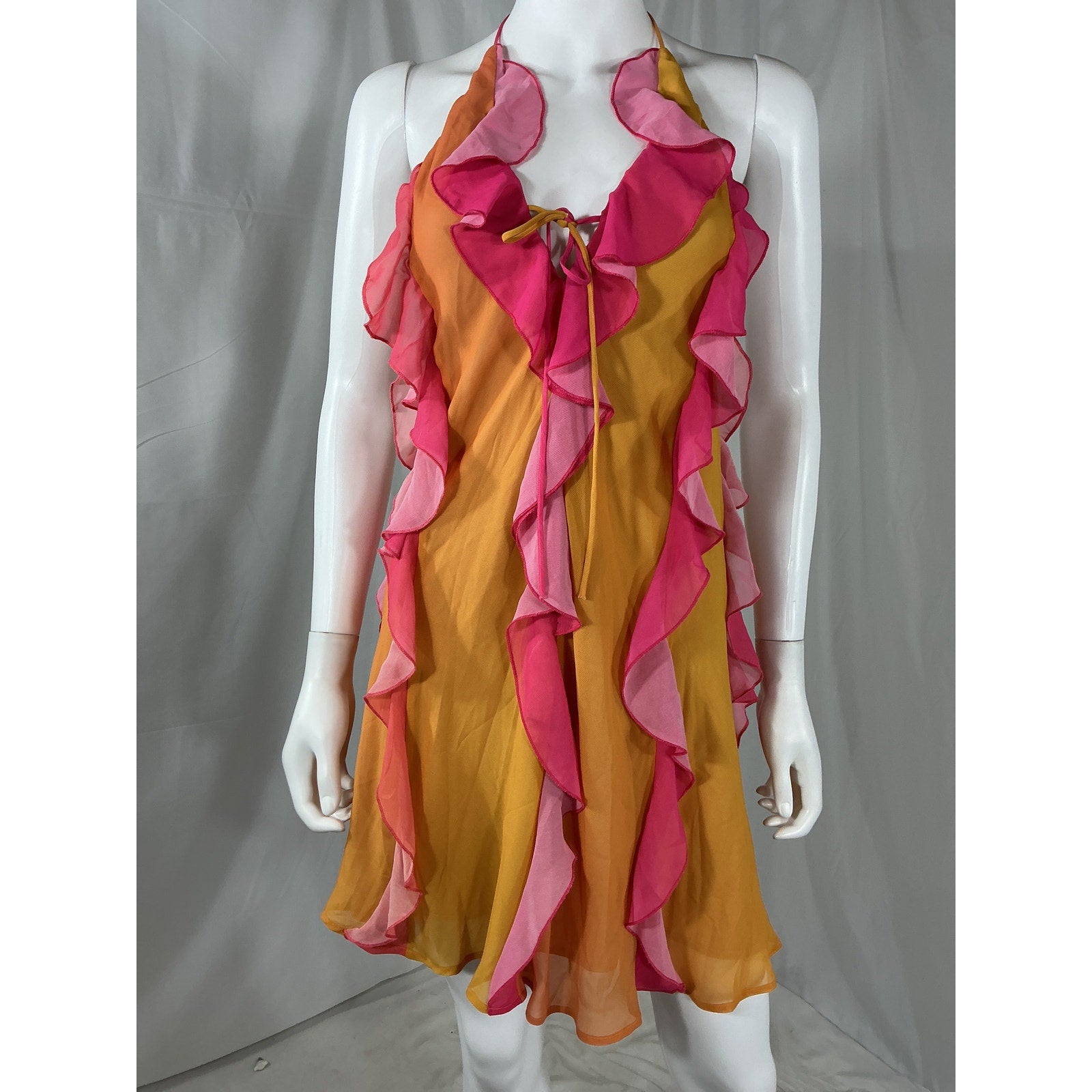 Delfi Collective Sleeveless Pink Polyester Ruffled Mini Dress Size M