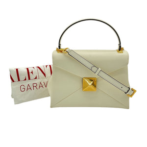 Valentino Elegant Ivory One Stud Top Handle Leather Bag