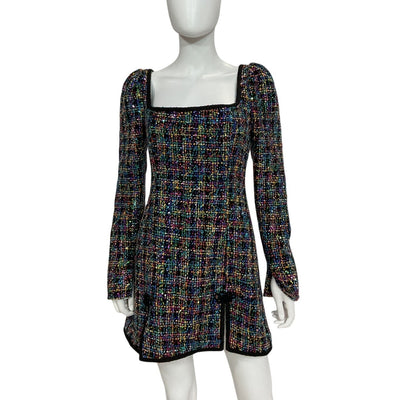 Sau Lee Sequin Tweed Black Multi Jenna Mini Dress Size 6
