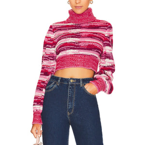 For Love & Lemons Cropped Red Wilma Turtleneck Sweater Size M
