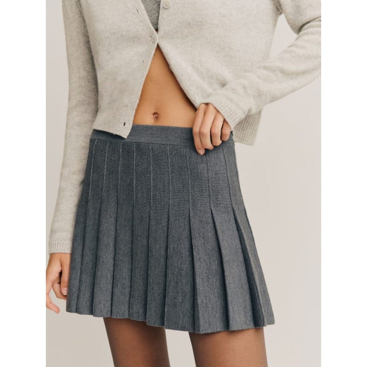 Reformation 'Mina' Grey Regenerative Merino Pleated Skirt Size XS - NWT