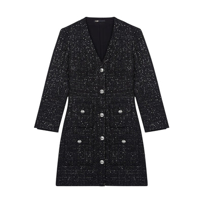Maje Sequined Black Tweed Mini Size 4 US / 36 EU Dress