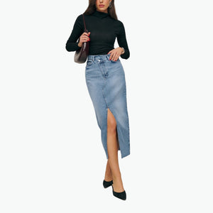 Reformation 'Nila' Blue Long Denim Skirt Size 29
