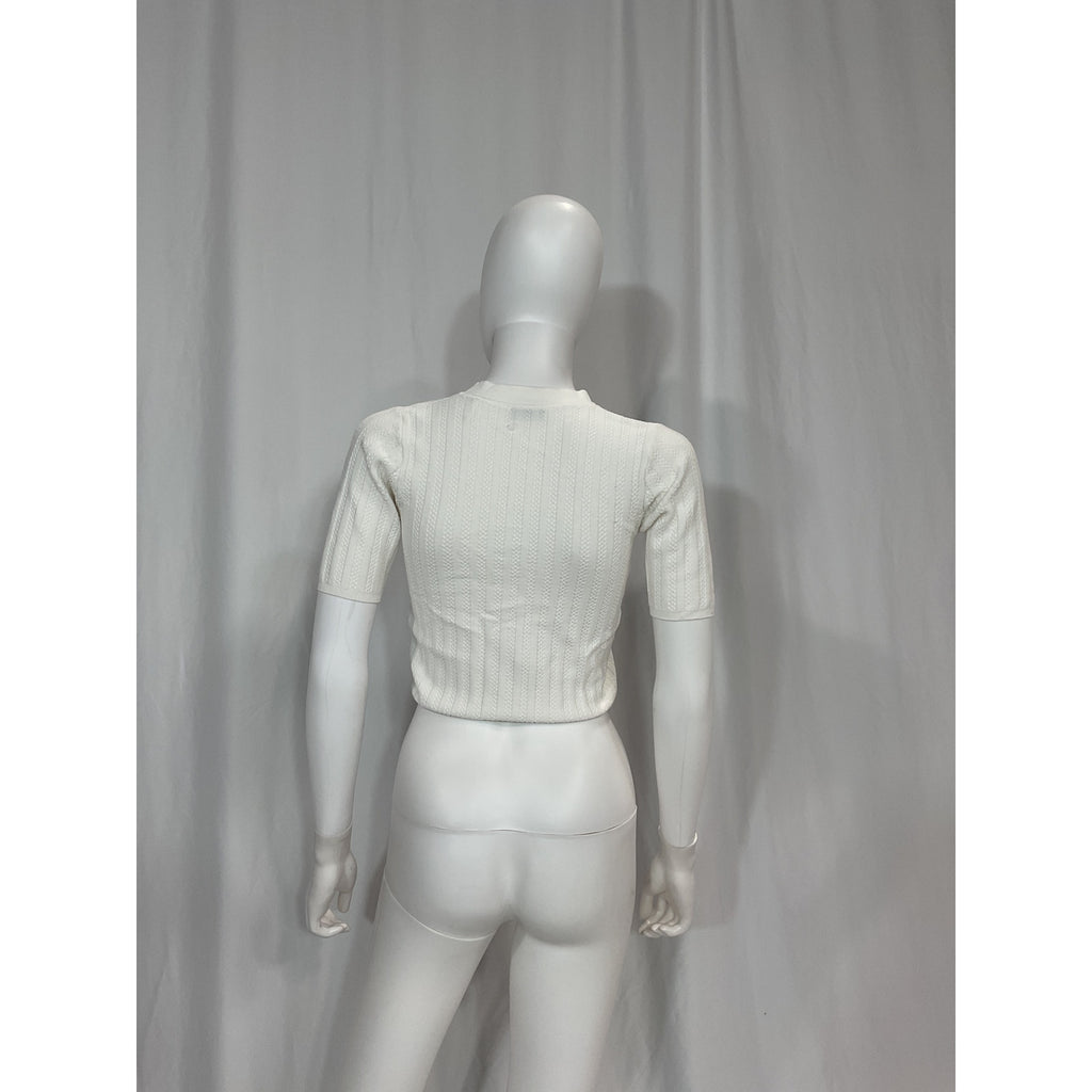 Sandro 'Nolan' White Cropped Rib Knit Sweater Size XS